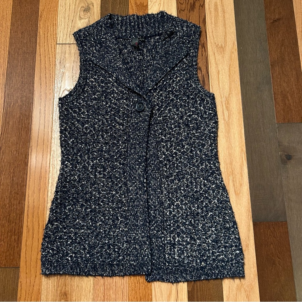 Women's Navy Blue and White Sweater Vest Knit Small